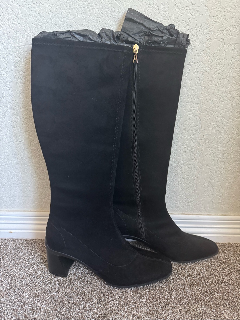 AEROSOLES Black Faux Suede Knee-High Block Heel Boots